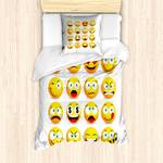 Bettwäsche Emoji Microfaser Polyester - Gelb - 135 x 200 cm + Kissen 80 x 80 cm