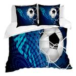 Beddengoed Voetbal microvezel polyester - zwart/blauw - 200x200cm + 2 kussens 80x80cm