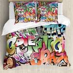 Beddengoed Urban Graffiti microvezel polyester - meerdere kleuren - 200x200cm + 2 kussens 80x80cm