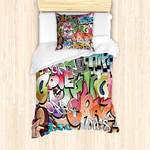 Bettwäsche Urban Graffiti Microfaser Polyester - Mehrfarbig - 135 x 200 cm + Kissen 80 x 80 cm