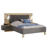 Bed met nachtkastjes Rye eikenhouten look/betonnen look - Stok eik/betonlook donkergrijs - 140 x 190cm