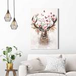 Wandbild Hirsch in Blumen Papier - Pink