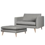 Fauteuil Kayena Vlakweefsel - Geweven stof Inas: Platinakleurig - Licht beukenhout - Met hocker