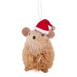 Baumhänger HANG ON Maus mit Santa Mütze Stroh - Braun