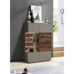 Highboard Misano II fineer van echt hout - Sahara grijs/Balkeneikenhout - Glazendeur links - Met verlichting