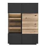 Highboard Misano II fineer van echt hout - Antracietkleurig/Wildeikenhouten - Glazendeur links - Met verlichting