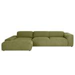 Ecksofa Lordelo 3-Sitzer mit Longchair Cordstoff Licia: Lindgrün - Longchair davorstehend links