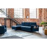 Hoekbank Sagata met chaise longue Velours Krysia: Donkerblauw - Longchair vooraanzicht links - Met slaapfunctie