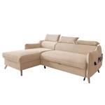 Hoekbank Huesca met chaise longue Velours Mohini: Beige - Longchair vooraanzicht links