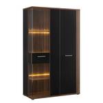 Highboard Tooma Hochglanz Schwarz / Walnuss Dekor