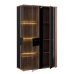 Highboard Tooma Hochglanz Schwarz / Walnuss Dekor