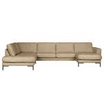 Wohnlandschaft Luton Webstoff Enola: Beige - Longchair davorstehend rechts / Ottomane links