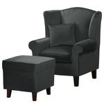 Oorfauteuil Colmar Velours Vaia: Donkergrijs - Met hocker