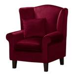 Fauteuil à oreilles Colmar Velours Vaia: Rouge foncé - Avec repose-pieds