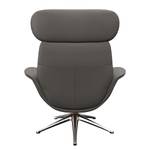 Relaxfauteuil LESO Leer Danbi: Bruin - Chroomkleurig glanzend - Zonder hocker