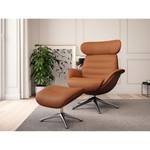 Relaxfauteuil LESO Leer Danbi: Kastanjebruin - Chroomkleurig glanzend - Zonder hocker