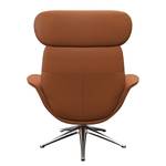 Relaxfauteuil LESO Leer Danbi: Kastanjebruin - Chroomkleurig glanzend - Zonder hocker