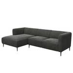 Hoekbank DUNKELD 2,5-zits + chaise long. Velours Shyla: Rookgroen - Longchair vooraanzicht links