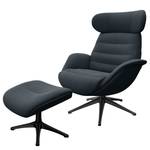 Relaxsessel LESO Webstoff Saia: Grau - Schwarz - Mit Hocker