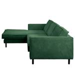 Divano angolare FORT DODGE Velluto a coste Poppy: verde abete - Longchair preimpostata a sinistra - Senza funzione letto