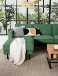 Divano angolare FORT DODGE Velluto a coste Poppy: verde abete - Longchair preimpostata a sinistra - Senza funzione letto