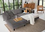 Divano angolare FORT DODGE Velluto a coste Poppy: grigio - Longchair preimpostata a sinistra - Funzione letto