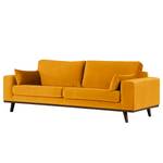 2-Sitzer Sofa BILLUND Samt Sadia: Senfgelb - Buche Dunkel