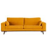 2-Sitzer Sofa BILLUND Samt Sadia: Senfgelb - Buche Dunkel