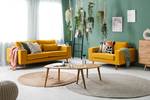 2-Sitzer Sofa BILLUND Webstoff Cieli: Senfgelb - Buche Hell