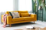 2-Sitzer Sofa BILLUND Webstoff Cieli: Senfgelb - Buche Hell