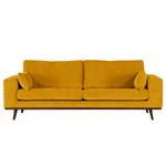 2-Sitzer Sofa BILLUND Webstoff Cieli: Senfgelb - Buche Dunkel