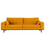 3-Sitzer Sofa BILLUND Samt Sadia: Senfgelb - Buche Dunkel