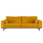 3-Sitzer Sofa BILLUND Webstoff Cieli: Senfgelb - Buche Dunkel