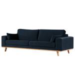 3-Sitzer Sofa BILLUND Samt Sadia: Dunkelblau - Buche Hell