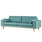 3-Sitzer Sofa BILLUND Webstoff Lark: Petrol - Buche Hell