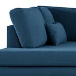 Canapé d’angle BILLUND avec ottomane Tissu Vele: Bleu - Méridienne longue à gauche (vue de face) - Hêtre foncé