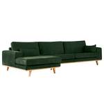 Divano con chaise longue BILLUND Tessuto Cieli: Verde scuro - Longchair preimpostata a sinistra - Faggio chiara