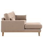 Hoekbank BILLUND met chaise longue Geweven stof Vele: Taupe - Longchair vooraanzicht links - Lichte beukenhout