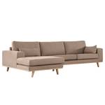 Hoekbank BILLUND met chaise longue Geweven stof Vele: Taupe - Longchair vooraanzicht links - Lichte beukenhout