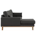 Ecksofa BILLUND mit Longchair Baumwollstoff Vele: Anthrazit - Longchair davorstehend links - Buche Hell