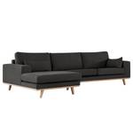 Ecksofa BILLUND mit Longchair Baumwollstoff Vele: Anthrazit - Longchair davorstehend links - Buche Hell