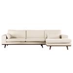 Ecksofa BILLUND mit Longchair Bouclé Stoff Eurona: Beige - Longchair davorstehend rechts - Buche Dunkel