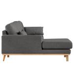 Hoekbank BILLUND met chaise longue Velours Lark: Donkergrijs - Longchair vooraanzicht links - Licht beukenhout