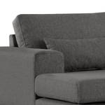 Ecksofa BILLUND mit Longchair Webstoff Lark: Dunkelgrau - Longchair davorstehend links - Buche Hell