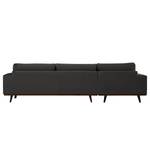 Ecksofa BILLUND mit Longchair Baumwollstoff Vele: Anthrazit - Longchair davorstehend links - Buche Dunkel