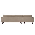 Ecksofa BILLUND mit Longchair Strukturstoff Otrera: Taupe - Longchair davorstehend links - Buche Dunkel