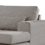 Ecksofa BILLUND mit Longchair Webstoff Lark: Braungrau - Longchair davorstehend rechts - Buche Dunkel