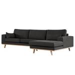 Ecksofa BILLUND mit Longchair Baumwollstoff Vele: Anthrazit - Longchair davorstehend rechts - Buche Hell