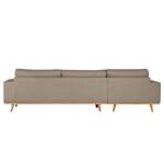 Ecksofa BILLUND mit Longchair Strukturstoff Otrera: Taupe - Longchair davorstehend links - Buche Hell