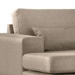 Hoekbank BILLUND met chaise longue Structuurstof Otrera: Taupe - Longchair vooraanzicht links - Licht beukenhout